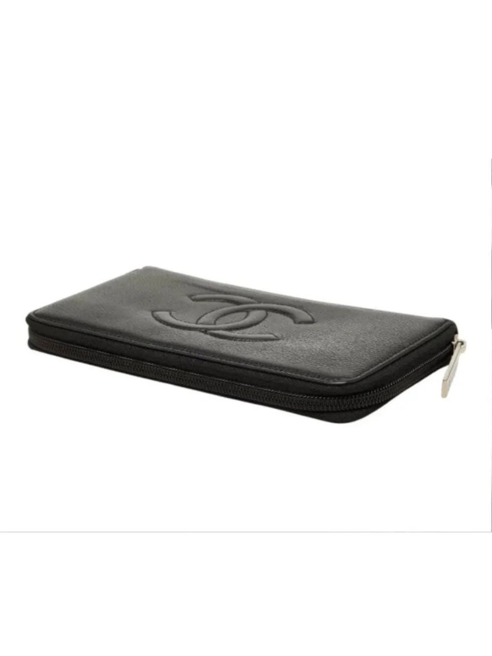 Chanel CC Logo Zip Around Wallet Black